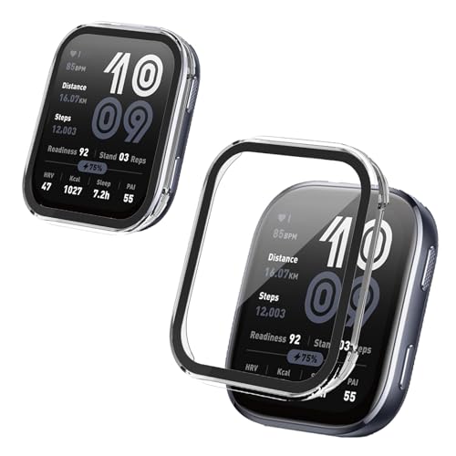 KONXISA Amazfit Bip6 �p �P�[�X �J�o�[ �X�}�[�g�E�H�b�` �P�[�X+�t�B���� ��̌^�iPC�P�[�X+�����K���X�t�j�����ߗ� �C�菝�h�~ �Ռ��z�� �����[�d�\ �S�ʕی� ���E�ȒP �ی�J�o�[�i�N���A�j