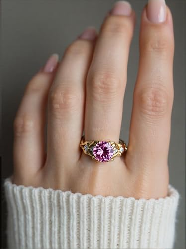 Image of Gemstone Vintage Rings for Women s925 Sterling Silver Round Cut 1.0 Carat Gemstone with Moissanite Promise Engagement Anniversary Ring for Her