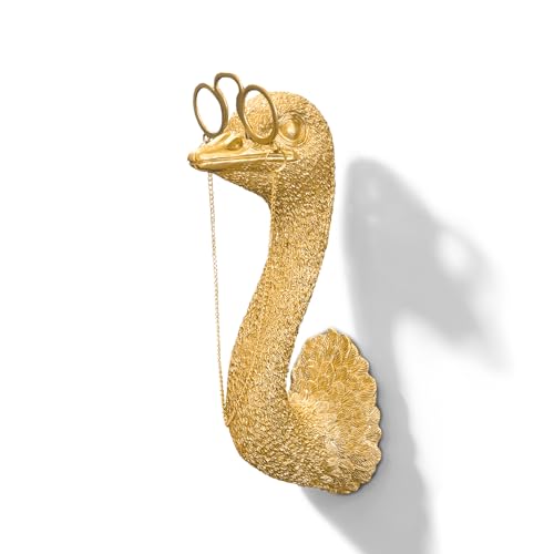 Juedawyal Gold Ostrich Animal Head Wall Decor Sculpture, Resin Animal Heads for Wall, Vintage Wall Sculpture for Men Women Living Room Hallway Staircase Home Office