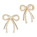 BXDA Dainty Rhinestone Pearl Bow Stud Earrings for Women, Statement Fashion 14K Gold Cubic Zirconia Earing Bridal Wedding Prom Gewelry Gift