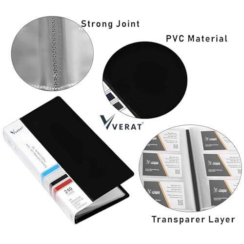 Image of VERAT Business Card Holder, 120 Pockets for 240 Cards Business Card Holder | Debit /Credit /Business /Visiting Name ID Card Holder Card Organizer Professional (Black Card Holder, 1PCS Card Holder)