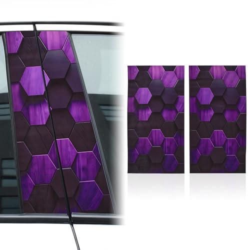 Image of Blueshyhall 2PCS Car B-Pillar Vinyl Decals, Purple Hexagon Personalized Vehicle Door Pillar Sticker, HD Printed PET Honeycomb Waterproof Sun Protection Scratch Cover