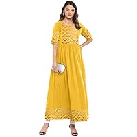 Janasya Women’s Poly Crepe Gold Print Flared Kurta