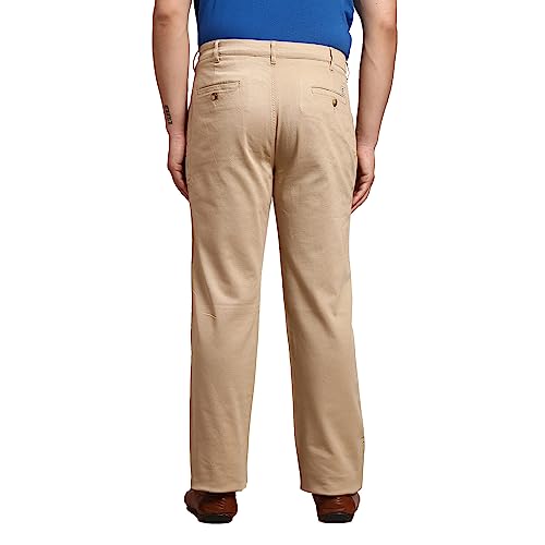Image of Colorplus Men's Cotton Blend Solid Piece Dyed Pattern Tailored Fit Flat Front Casual Trouser