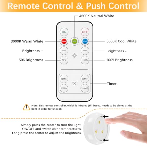 Image of LED Puck Lights with Remote, 3 Color Light, Battery Operated Push Light Under Cabinet Light, Dimmable Tap Light, 50 Lumens, Stick On Closet Light