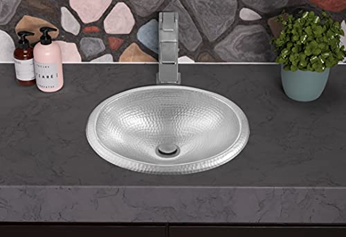 Monarch Abode 19403 Satin Silver Hand Hammered Oval Drop-In Bathroom Vanity Sink (17 Inches) #TOP3