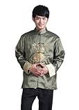 Versand aus China XueXian(TM) Herren Tai Chi Hemd Chinesisch Kung Fu Anzug Drachemuster Langarm Top(China 3XL : Brust 126 cm/Grün)
