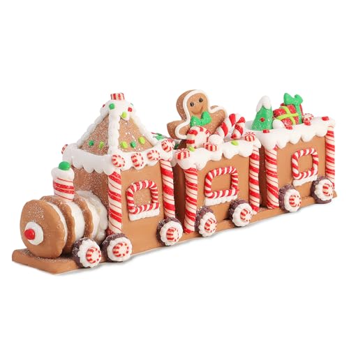 SunArtHome Christmas Gingerbread Decorations - 10 Gingerbread Decor Train Figurines Xmas Decor Gift - Christmas Party Home Decor Holiday Home Decor for Table Mantel Shelves