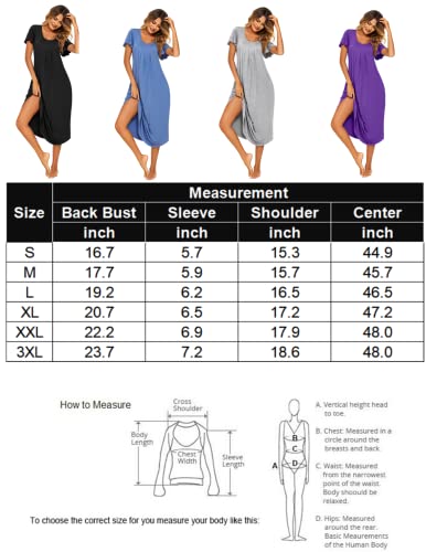 Ekouaer Long Nightgown Soft Short Sleeve Nightshirt For Women Loose Sleepwear Irregular Hem With Pockets Purple L #TOP5