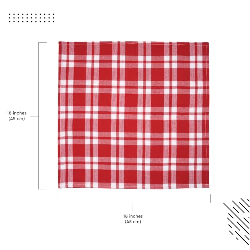 Image of Encasa XO Dining Table Napkins Set of 12, 45x45 cm | Machine Washable Reusable, Recycled Cotton Cloth Napkin, Soft & Absorbent, Table Decor for Hotels, Farmhouse - White & Franca Red Checks