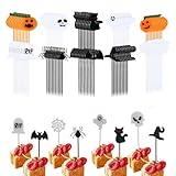 NOPKESV Set di decorazioni per Halloween, 100 pezzi, accessori e addobbi halloween, topper per torte, sandwich e cupcake, bandierine e pennarelli per decorazioni halloween casa per feste