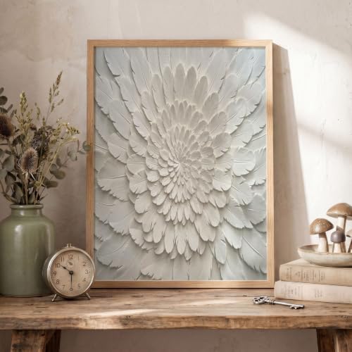 Toile plumes élégantes beige grand format 60x80cm effet relief 3D réaliste