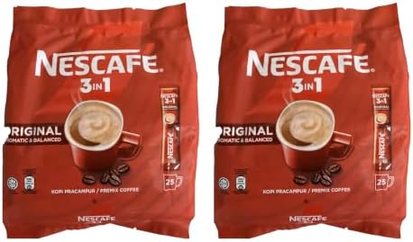 2 Packs Nescafé 3-in-1 ORIGINAL Premix Instant Coffee Single Serve Packets Total 50 Sticks