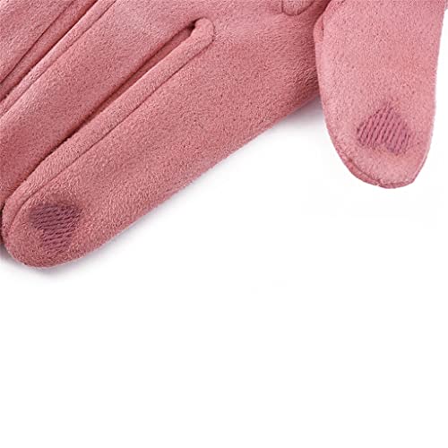 Tjlss Women Winter Thin Section Keep Warm Touch Screen Gloves Plus Velvet Cute Hairball Wrist Female Windproof Suede Fabric Gloves (Color : Pink, Size : One Size) #TOP3