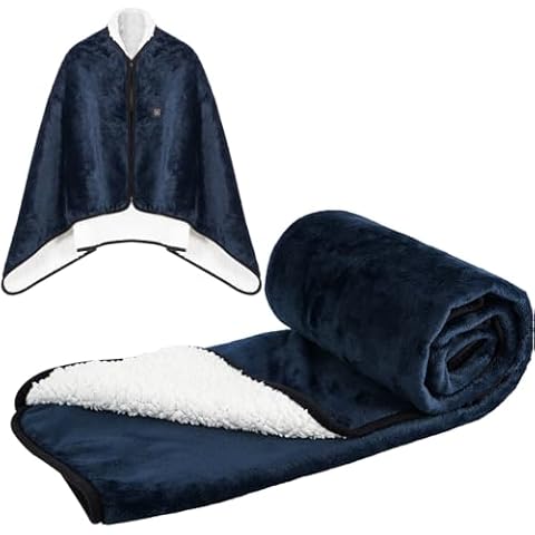 USB Heated Blanket, Portable Heated Shawl, Super Cozy Soft Wearable Blanket with 3 Heating Levels & Timing Function Blue Cover