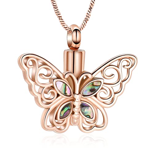 Yinplsmemory Cremation Jewelry Butterfly Urn Necklace for Ashes for Women Celtic Knot Abalone Shell Ashes Keepsake Memorial Jewelry for Mom Sister (Rose Gold)