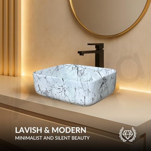 Image of Artiva Ceramic Wash Basin /Tabletop Washbasin For Bathroom,12 inchx16 inch /Small Countetop Bathroom Basin /Table Top Basin For Home,Office,Hotel /Rectangle Glossy Sink (Frost-White,12x16 Inch)