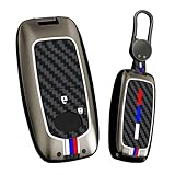 HIBEYO Key Fob Cover Compatible with Daihatsu Rocky Tanto Toyota Raize Rubber 2020 Accessories Alloy Carbon Fiber Key Shell with Keychains Smart Remote Auto Key-2 Button Black