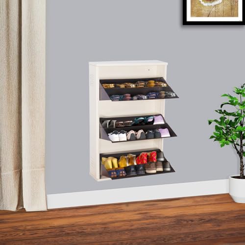 Image of DELITE KOM 29 inch Wide, 6 Shelf Metal Shoe Rack Wall Mounted for Home with Central Lock | Holds Upto 24 Shoes or 36 Slippers Pair | Double Decker, 1Yr Warranty, (41x29x8, Ivory Coffee), DIY, Space Saver