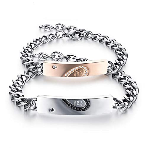 Aienid Matching Bracelets for Couples,Matching Necklace Set for Women Men Love Heart Pendant Necklaces Couple Gift