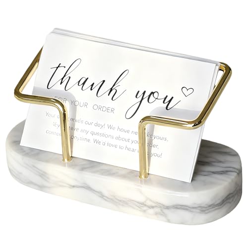 VZLYMTV Soporte para tarjetas de visita y titulares de tarjetas de visita   Mármol Premium y metal Almacenamiento y exposición para oficina y escritorio(la curva)