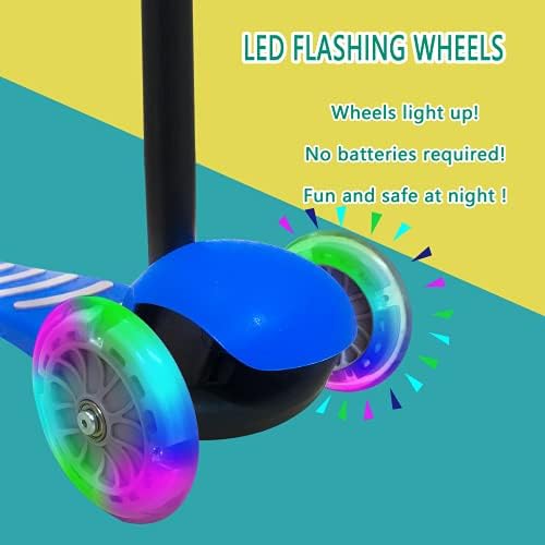Fawn Toys 3-Wheel Junior Kick Scooter LED Flashing Wheels/Lean to Turn/Indoor/Outdoor Three Adjustable Heights Quiet PU Wheels Extra Wide Deck Best Gift for Kids, Boys Girls 2-8 Yrs(Blue) — view 4