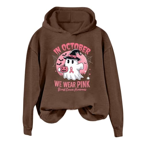 Sudaderas con capucha para mujer, diseño de fantasma, de manga larga, sin bolsillo, para otoño e invierno, ajuste holgado, cómodas, informales, disfraces de Halloween, 03# Café, XXL