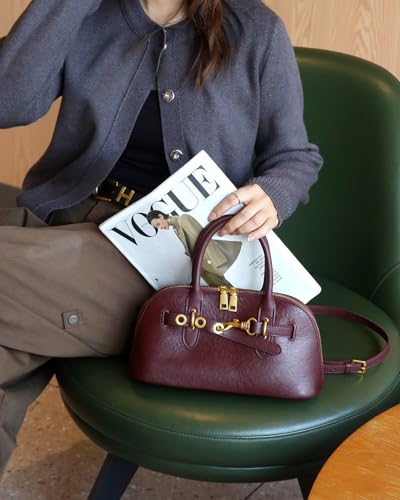 Image of Womens Leather Satchel Handbag, Top Handle Crossbody Purse | Genuine Leather, Structured Satchel, Small or Large, Top Handle, Crossbody Strap, Daily Carry, Work Travel