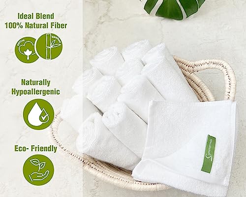 Summermia 12 Pack Bamboo Washcloths 13" X 13" - Soft Wash Cloths For Your Face Towel, Wash Cloths For Your Body (White) #TOP1