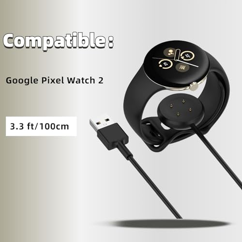 QHBAMD Charger Compatible for Google Pixel Watch 2, USB-A Replacement Magnetic Charging SmartwatchCable 3.3ft/1M Black
