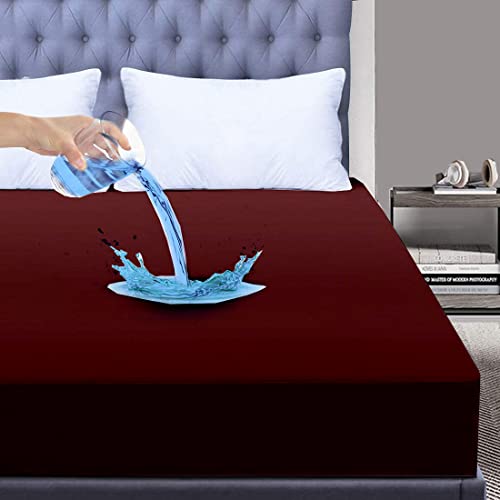 Image of Waterproof Terry Cotton Mattress Protector /Breathable Elastic Fitted Style /Bed Cover 72 inchX78 inch / 6ft X 6.5ft /183 x 198 cm,Burgundy