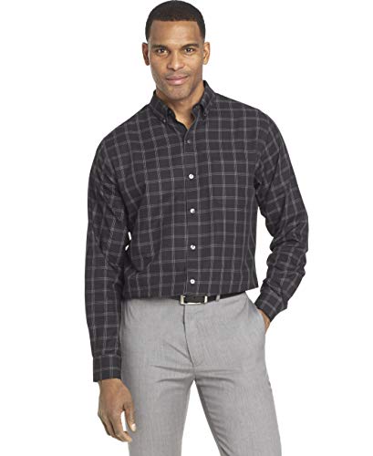 Van Heusen Men's Wrinkle Free Twill Long Sleeve Button Down Shirt, Black Check, Medium