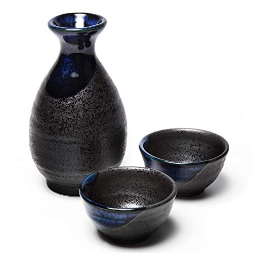 華 黒吹青流徳利(小)&おちょこ2個セット