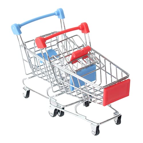 Mini Shopping Cart Toys, Trolley Model Toys, Tabletop Mini Storage Decorations(Blue, Red 2 Pieces) Toy Shopping Cart #TOP4