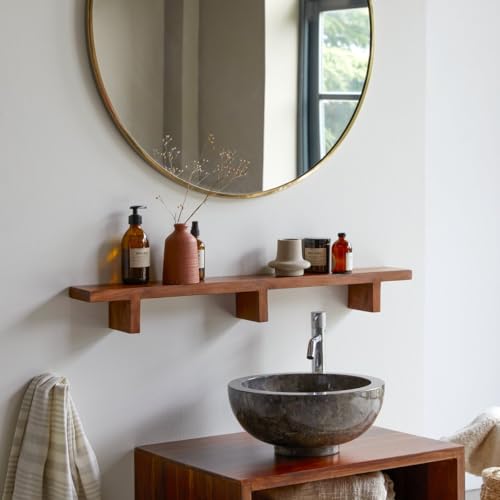 Image of 3 Years Warranty Sheesham Wood Wall Shelf for Living Room Bathroom | Floating Shelf Wall Mounted Display Rack for Decor Plants Toiletries | Minimal Modern Storage Organizer | Space Saving| Rosewood