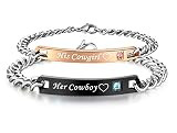 His & Hers Matching Set Titanium Stainless Steel His Cowgirl Her Cowboy Couple Bracelet in a Gift Bo