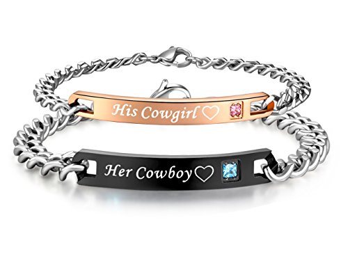 His & Hers Matching Set Titanium Stainless Steel His Cowgirl Her Cowboy Couple Bracelet In A Gift Box (A Pair) #TOP6