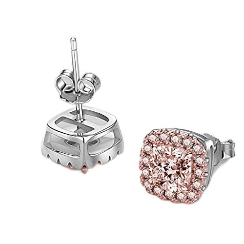 WBDWWTD Herz-Rosa-Edelstein-Ohrstecker, 100% echtes Sterlingsilber, Schmuck, Verlobung, Hochzeit, Ohrringe für Frauen, Brautschmuck