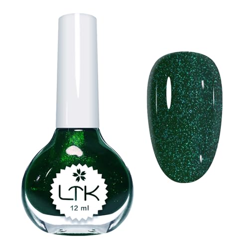 Emerald Nail Polish Quick Dry - Green Glitter Nail Polish - Christmas Shimmer Green Holographic Nail Varnish - Glossy Long Lasting Breathable Nail Varnish - No Need Cure for Nail Art Manicure DIY