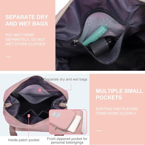 Image of Large Capacity Folding Travel Tote Bag, Oxford Fabric Waterproof Lightweight Foldable Travel Duffel Bag, Portable Expandable Travel Bag, Dry and Wet Separation Carry On Bag for Airplanes (bright pink)