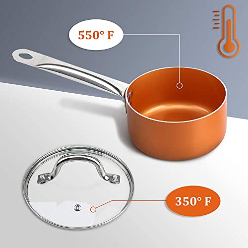 Shineuri Mini 3Qt Nonstick Copper Pot With Lid, Copper Nonstick Pot With Lid, Nonstick Sauce Pan With Lid, Copper Pot Nonstick Pot Mini Copper Ceramic Pot Small Pot Extra Small Pot For 1 Person Meal #TOP4