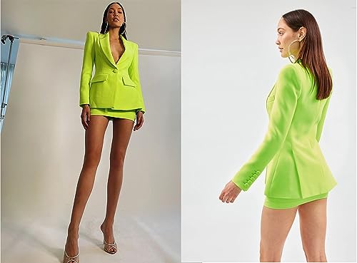 Women's Solid Color Blazer One-Button Tuxedos Coat Peak Lapel Suit Jacket Prom Party Casual3