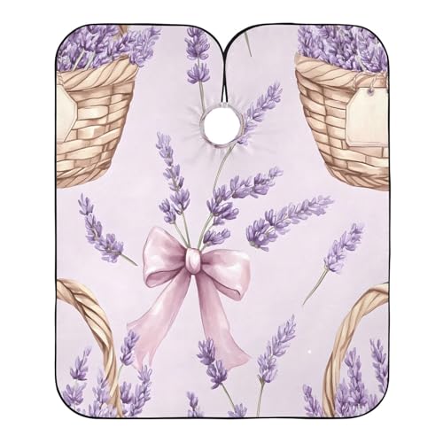 BOESI Watercolor Lavender and Bow Pattern Barber Shawl, Waterproof Haircut Shawl, Haircut Salon Apron, Shaving Bib, 55 x 65 inches