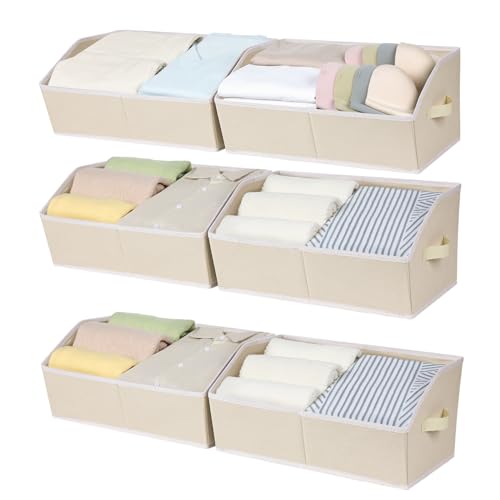 Closet Storage Bins, Large Trapezoid Storage Bins with Handles, Linen Closet Organizers and Storage for Clothes, Books (Beige)