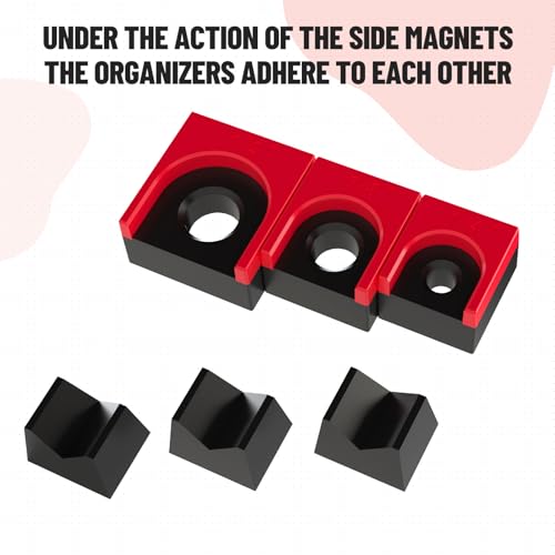 Image of Ratchet Organizer Kit-3 Pack Set with Strong Magnets (Red /Black) | 1 /4 inch, 3 /8 inch, 1 /2 inch Size Ratchets Holder, Ratchet Organizer for Tool Box Drawer, Keep Tools Organized, for Garage, Workshop