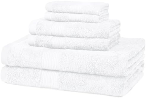 Amazon Basics 6-Piece Fade Resistant Bath, Hand and Washcloth Towel Set -Cotton, White