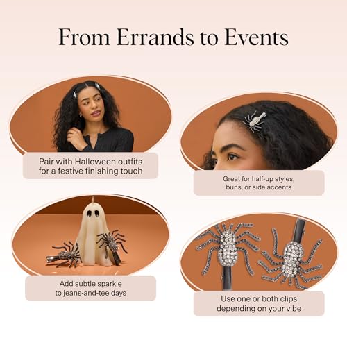 Kitsch Spider Hair Clips for Women - 2 Pcs | Rhinestone Hair Accessories with Strong Grip – Sparkly Barrettes for Styling & Everyday Hairstyles - image 6