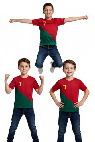 Image of Sports Soccer Football Portugal Jersey Ronaldo 7 Home Away Kit Jersey T-Shirt with Black Shorts(Kid's,Boy's & Men) M2