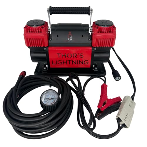 Thor’s Lightning Air Systems Bolt Portable 12V Dual Cylinder Air Compressor – 10.6 CFM, 150 PSI Max, Heavy-Duty Portable Off-Road Tire Air Pump with Upgraded Hose & Anderson Power Connector