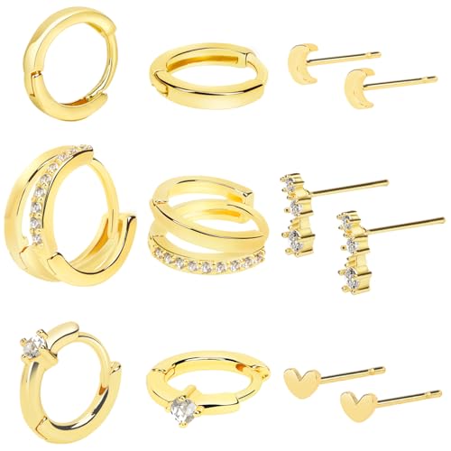 OWill 6Pares Pendientes Mujer Acero Quirurgico Pendientes Dorados Piercing Oreja Pendientes Aro Plata Helix Cartílago Tragus Pendientes Pequeños Aros Juego Mujer Múltiples Piercings Hipoalergénicos